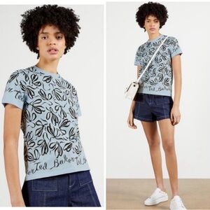 TED BAKER Womens Modana Bow Printed T-Shirt Light Blue